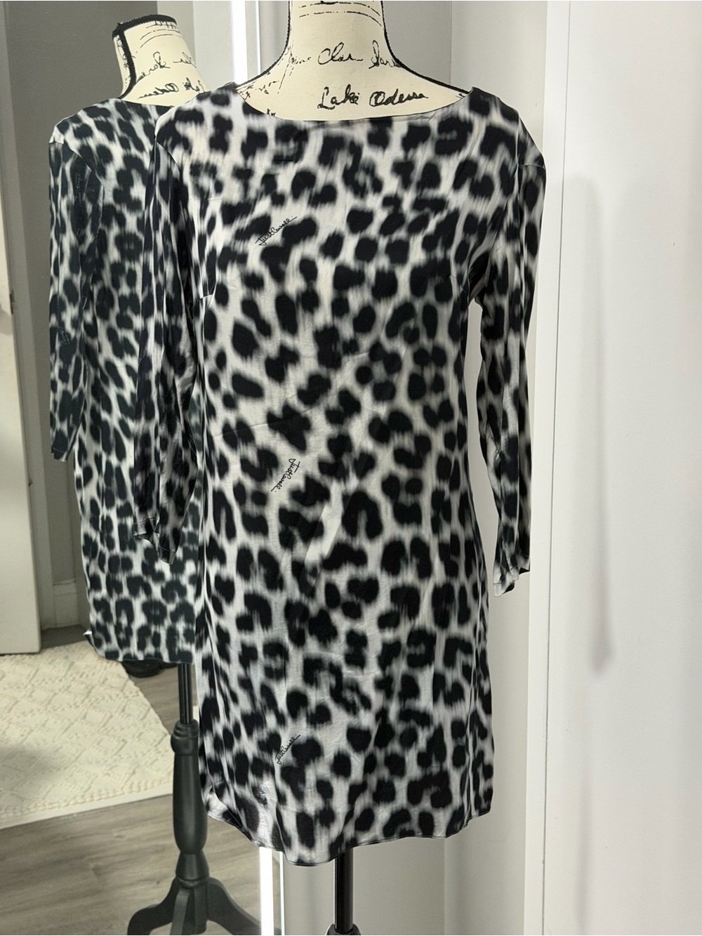 Just Cavalli Black and White Leopard Print Mini Dress